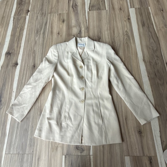 Juliana Collezione Jackets & Blazers - Juliana Collezione 0 Ivory Feather Twill Blazer Jacket Career Wear‎  Wool Blend